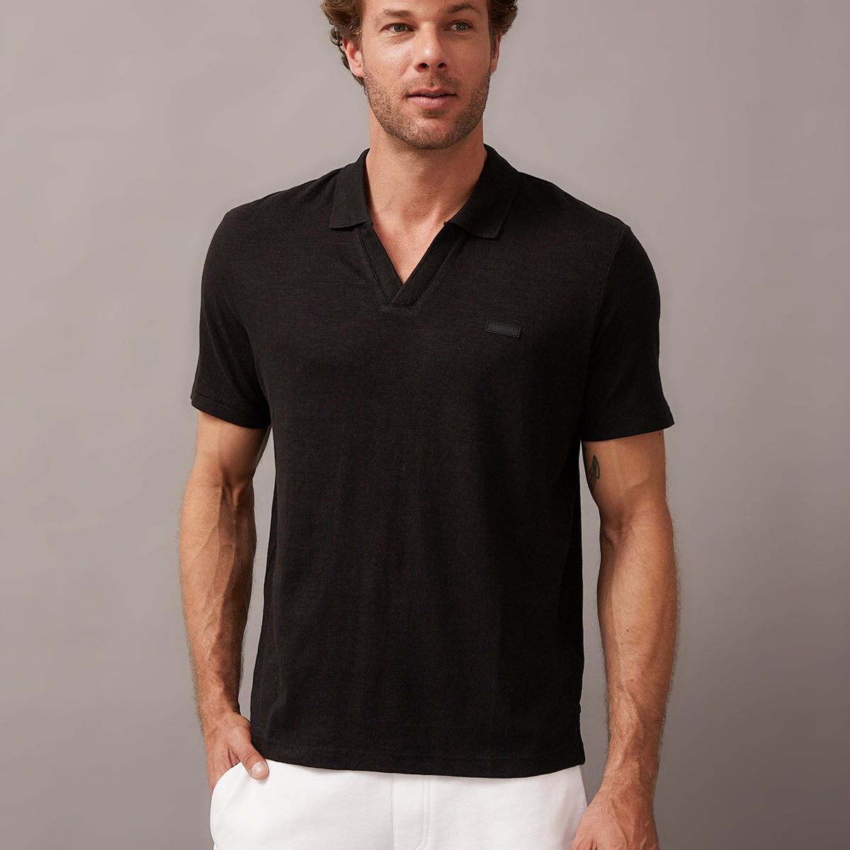 CALVIN KLEIN - Polo Cotton Linen Negro Calvin Klein