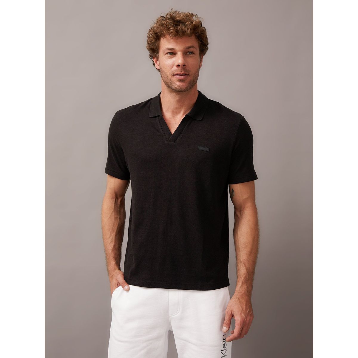 CALVIN KLEIN - Polo Cotton Linen Negro Calvin Klein