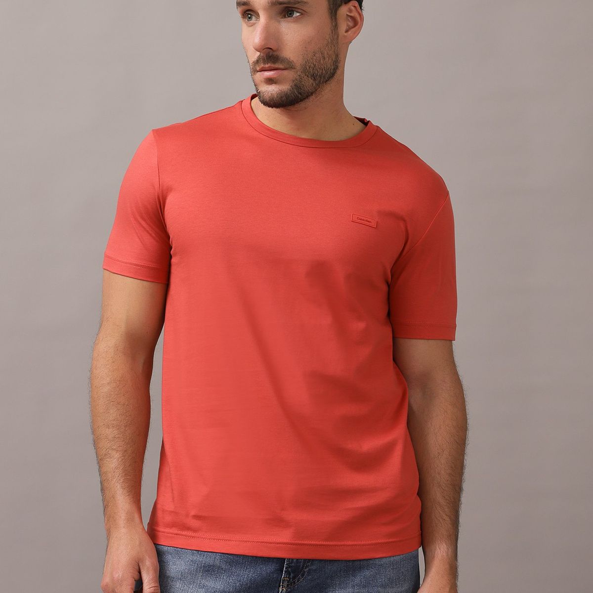 CALVIN KLEIN - Polera Smooth Cotton Rojo Calvin Klein