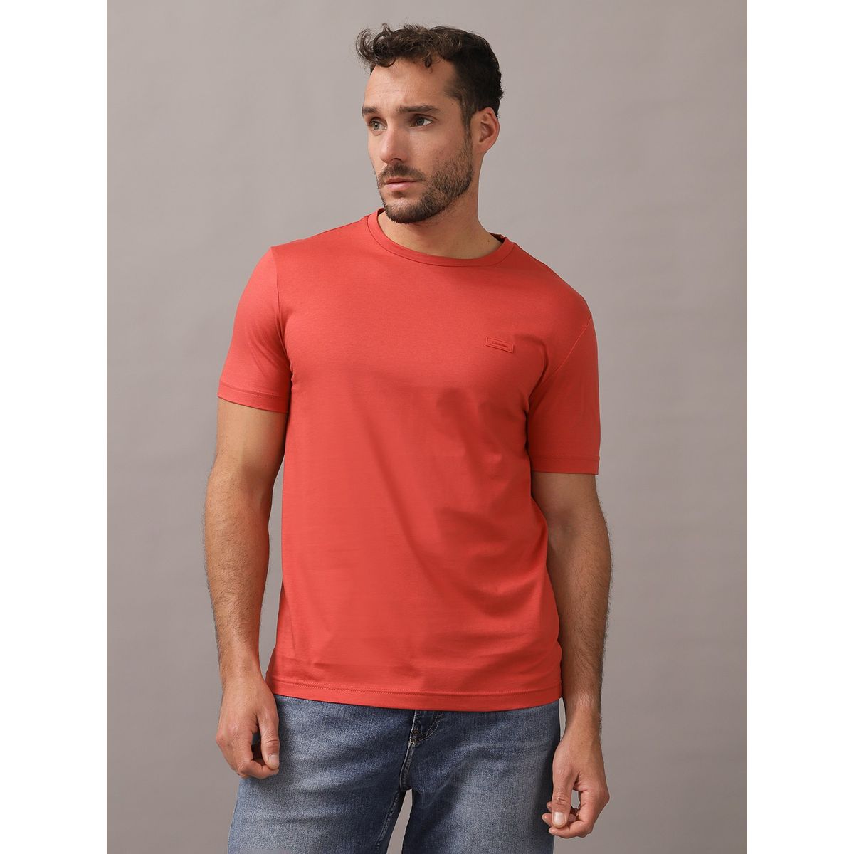 CALVIN KLEIN - Polera Smooth Cotton Rojo Calvin Klein