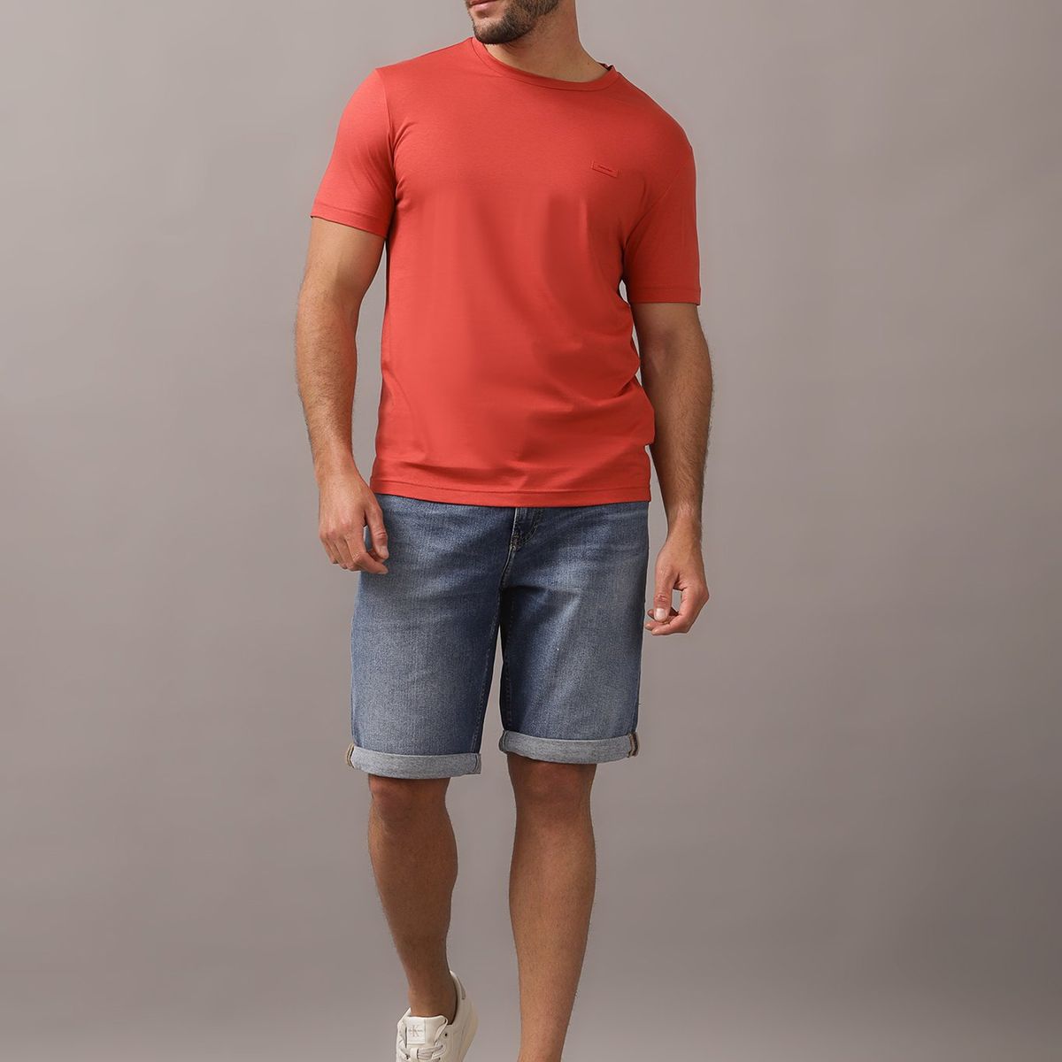 CALVIN KLEIN - Polera Smooth Cotton Rojo Calvin Klein