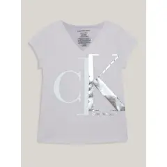 CALVIN KLEIN - Polera Niña Split Monogram Blanco