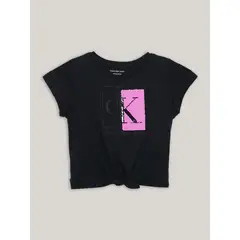 CALVIN KLEIN - Polera Niña Split Monogram Sequin Negro
