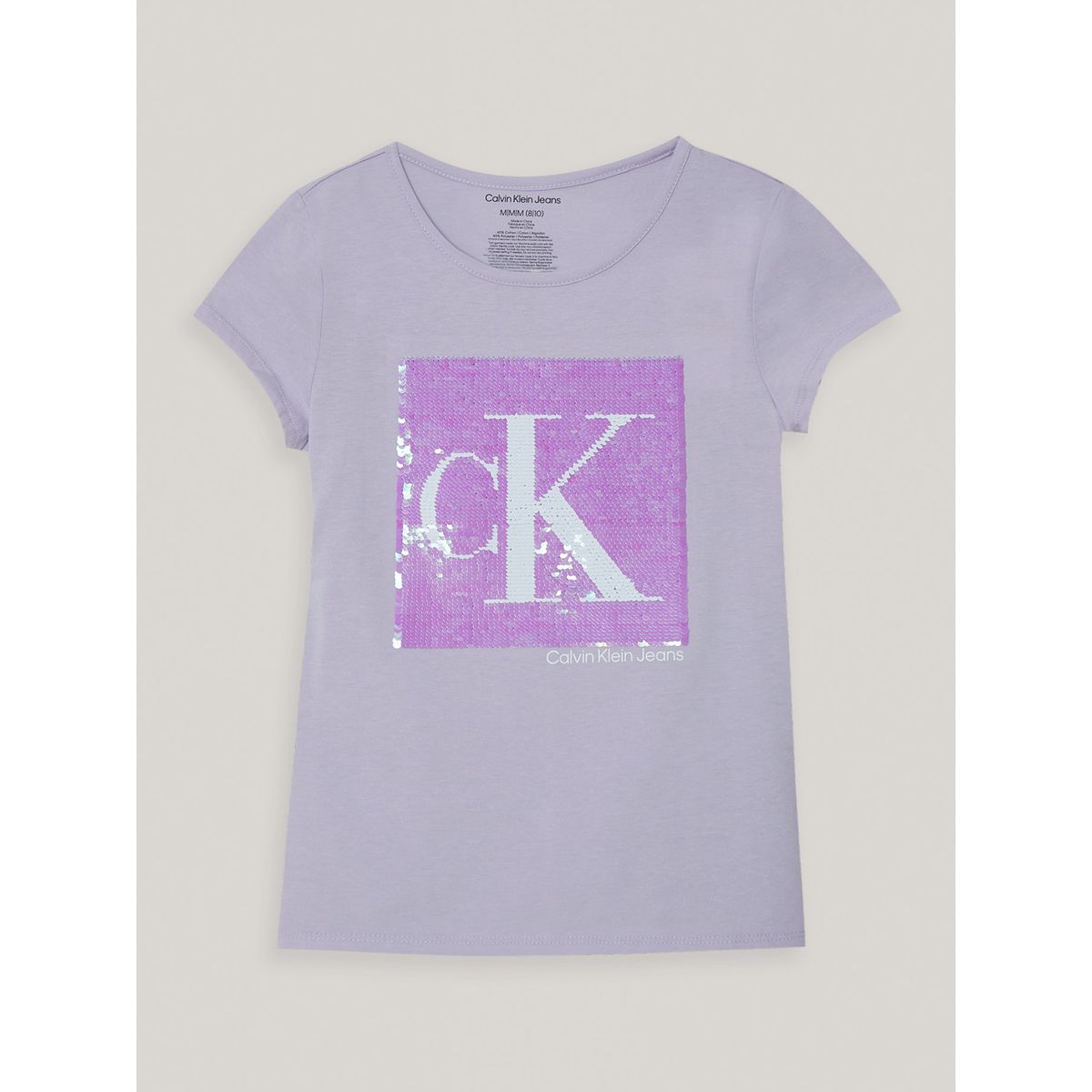 CALVIN KLEIN - Polera Niña Monogram Sequin Lila Calvin Klein