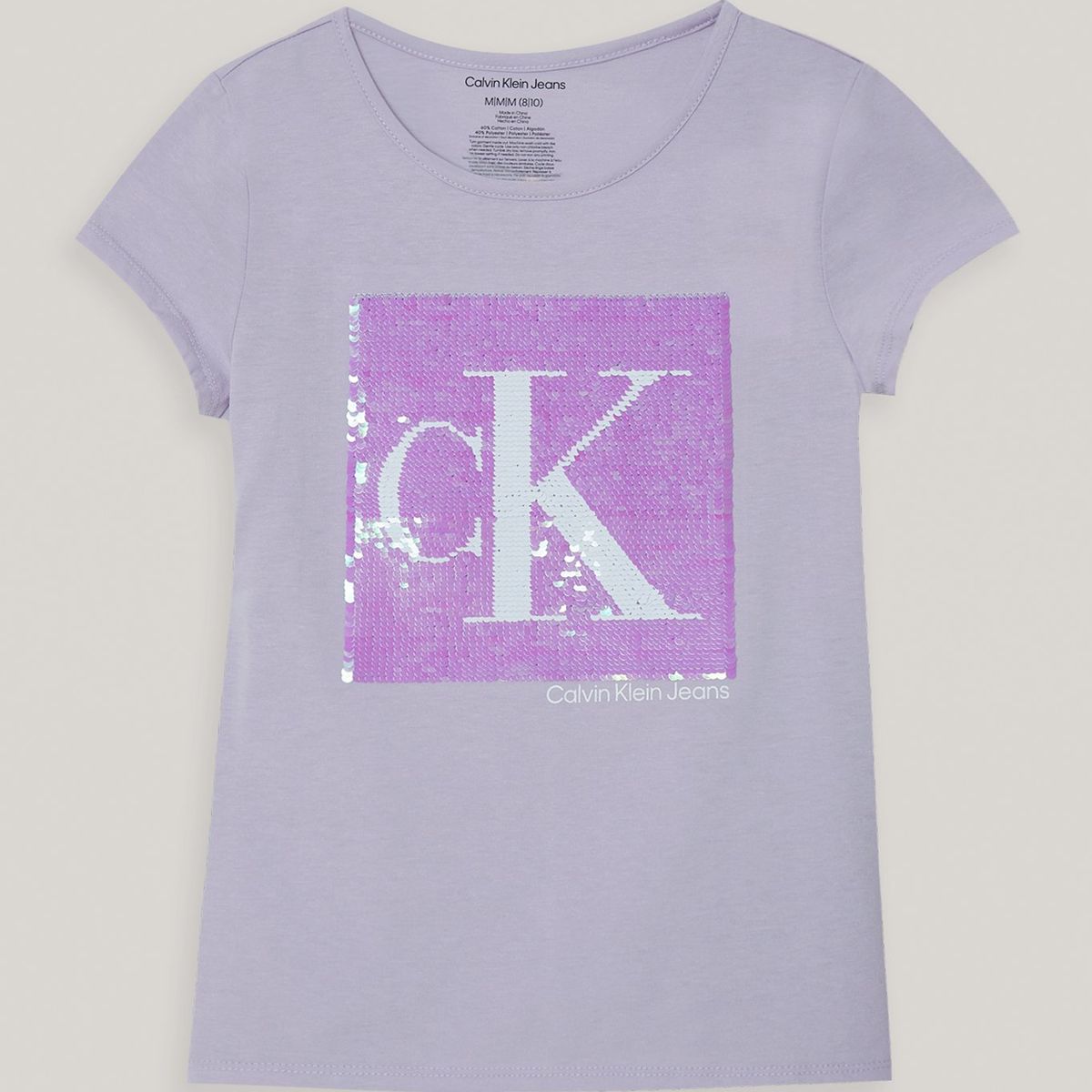 CALVIN KLEIN - Polera Niña Monogram Sequin Lila Calvin Klein