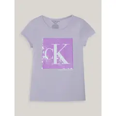 CALVIN KLEIN - Polera Niña Monogram Sequin Lila