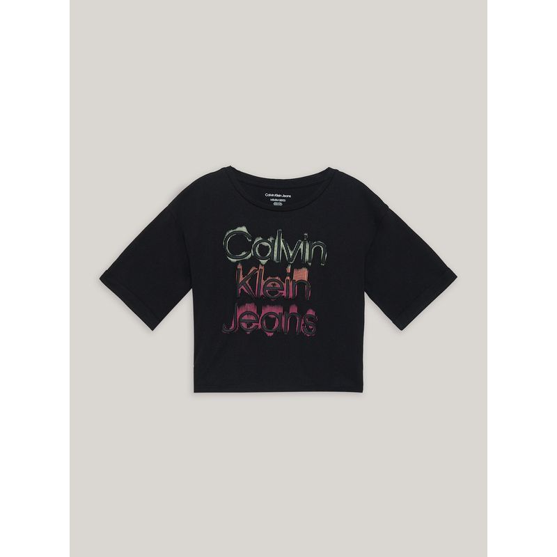 CALVIN KLEIN - Polera Oversize Niña Glow Negro Calvin Klein