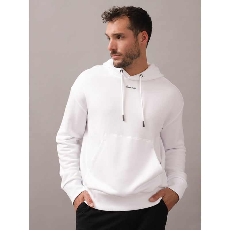 CALVIN KLEIN - Polerón con Gorro Nano Logo Cotton Modal Blanco Calvin Klein