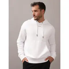 CALVIN KLEIN - Polerón con Gorro Nano Logo Cotton Modal Blanco