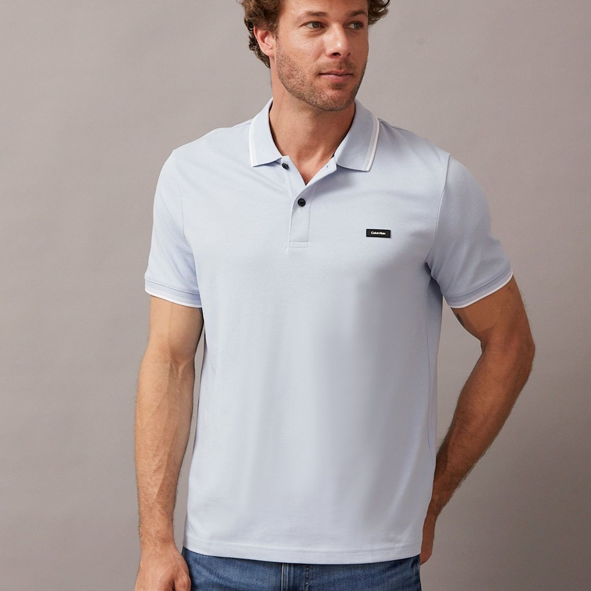 CALVIN KLEIN - Polo Stretch Metal Button Azul Calvin Klein