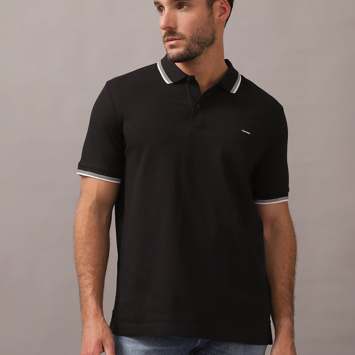 CALVIN KLEIN - Polo Stretch Metal Button Negro Calvin Klein