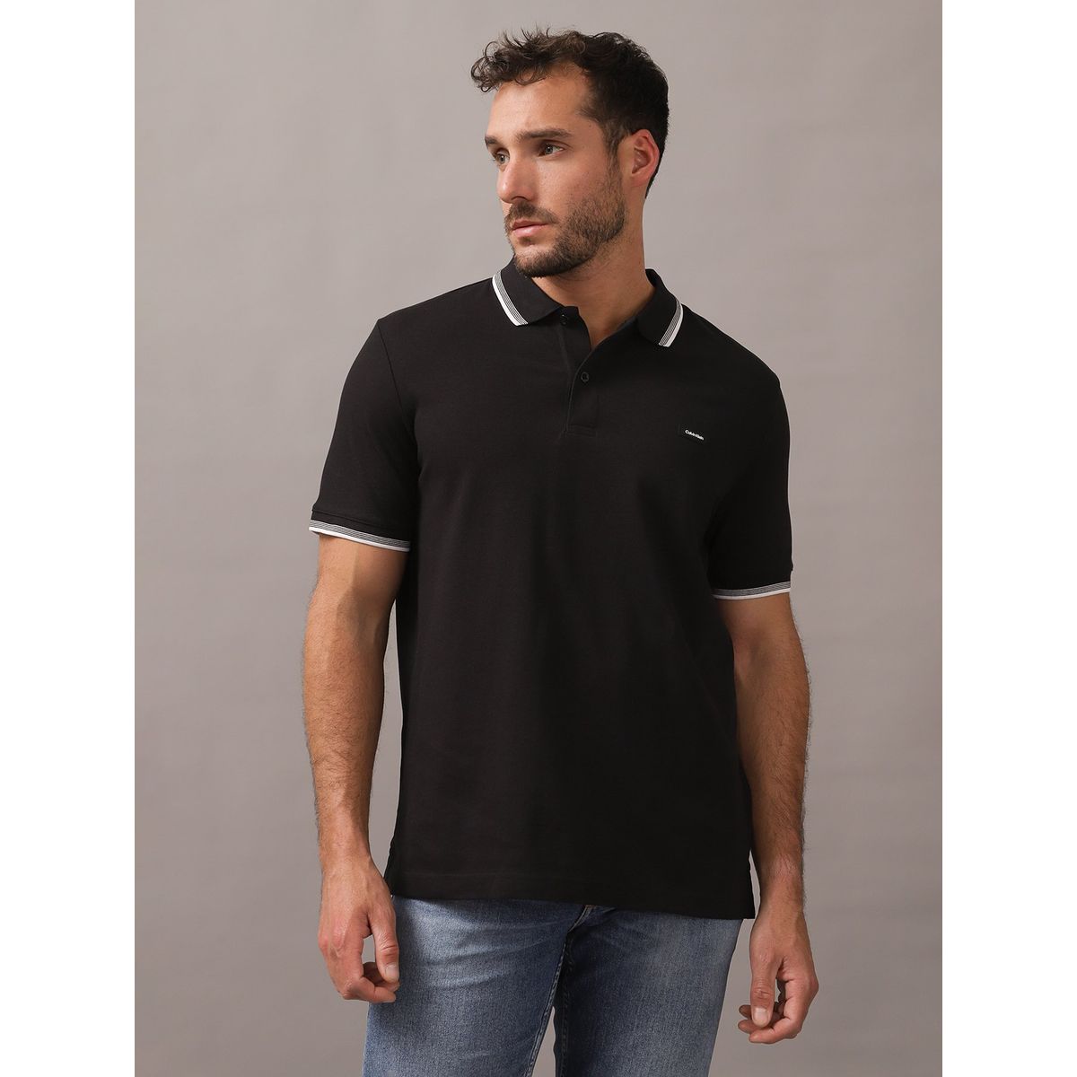 CALVIN KLEIN - Polo Stretch Metal Button Negro Calvin Klein