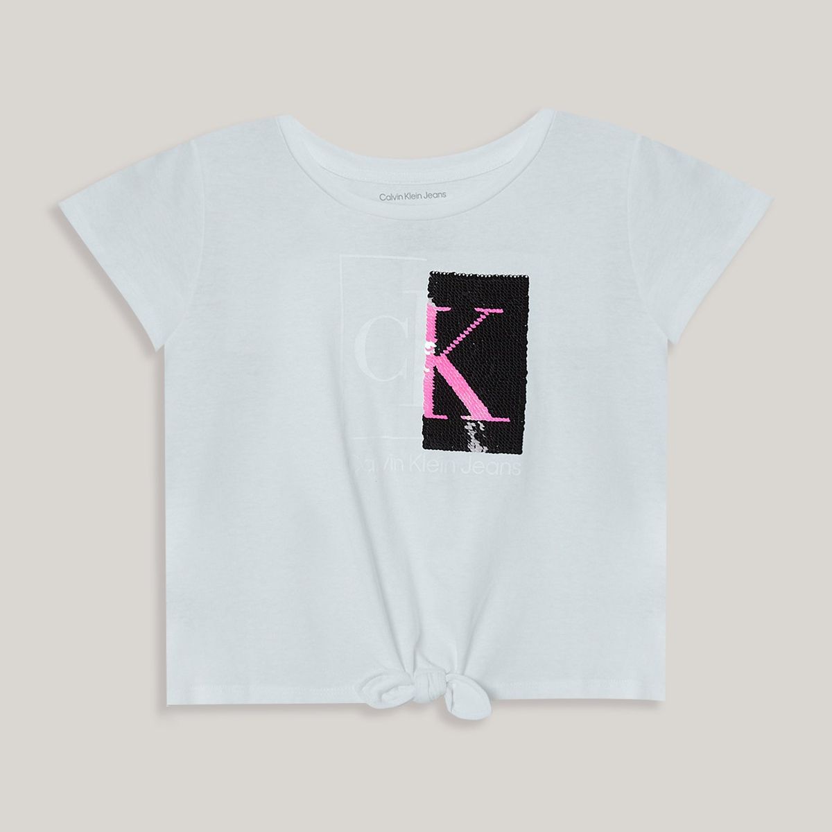 CALVIN KLEIN - Polera Niña Split Monogram Sequin Blanco Calvin Klein