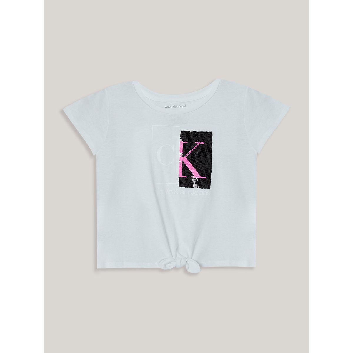CALVIN KLEIN - Polera Niña Split Monogram Sequin Blanco Calvin Klein