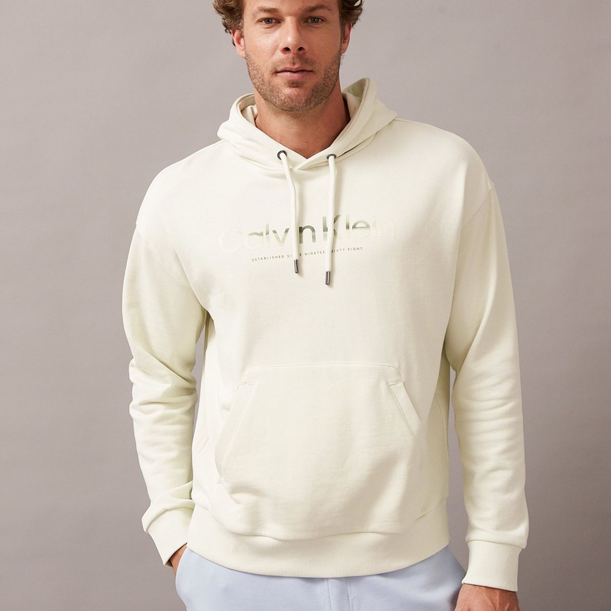 CALVIN KLEIN - Polerón con Gorro Diffused Beige Calvin Klein