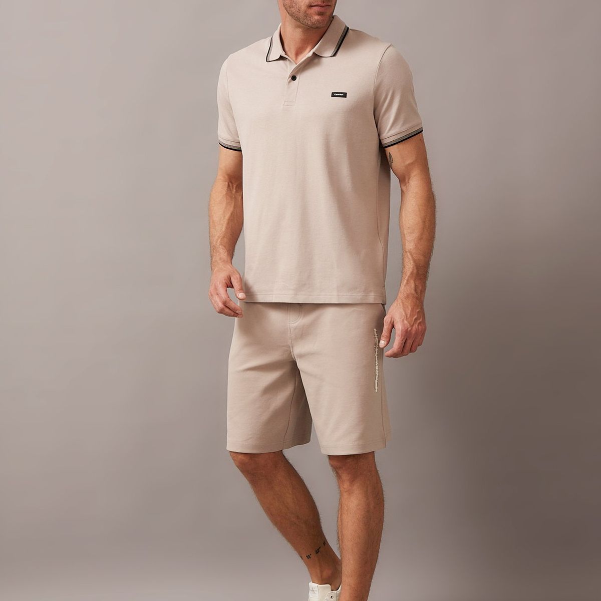 CALVIN KLEIN - Polo Stretch Metal Button Beige Calvin Klein PAN