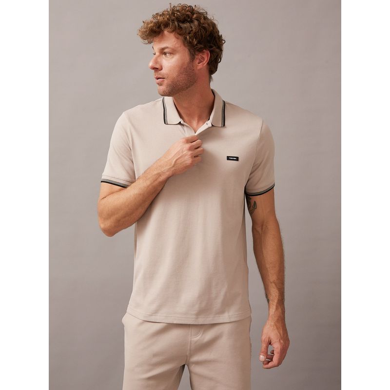 CALVIN KLEIN - Polo Stretch Metal Button Beige Calvin Klein