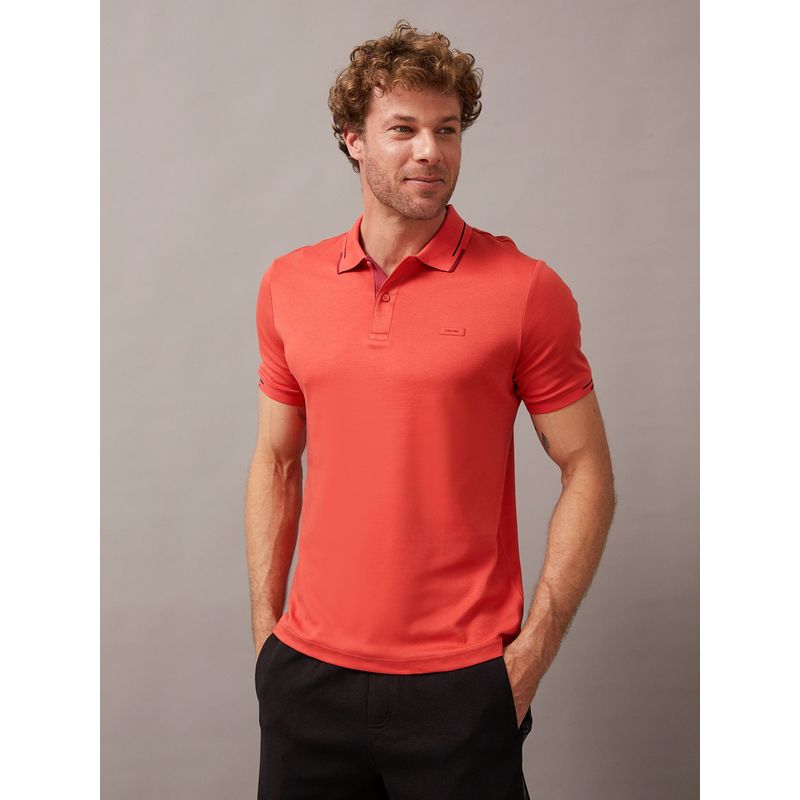 CALVIN KLEIN - Polo Smooth Cotton Block Rojo Calvin Klein