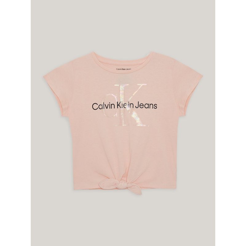CALVIN KLEIN - Polera Niña Shiny Overlay Rosado Calvin Klein