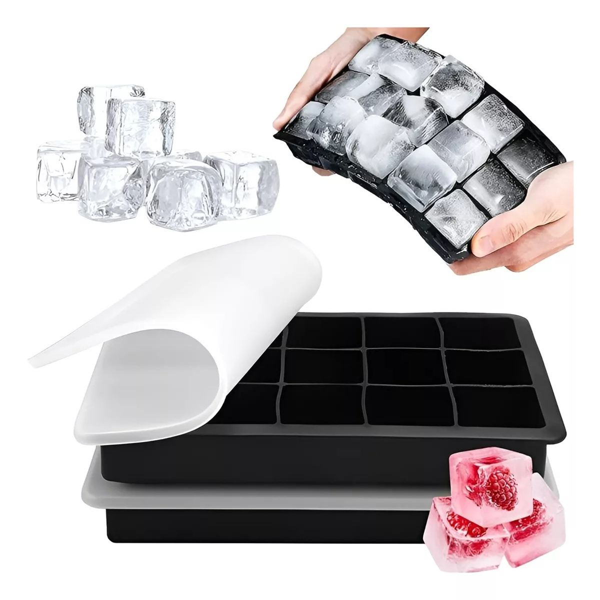 GENERICO - Cubetera Silicona Cubetas Hielo C/tapa Pack 2 Unidades