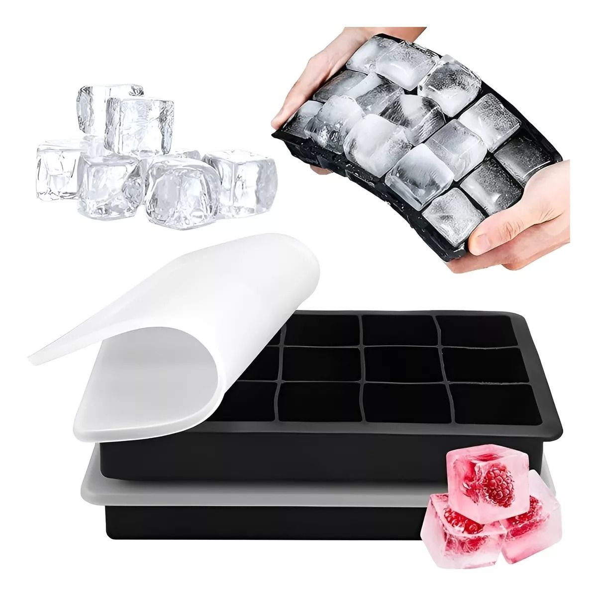 GENERICO - Cubetera Silicona Cubetas Hielo C/tapa Pack 2 Unidades