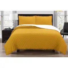 ANGELES DEL HOGAR - Cobertor de Verano Algodon Con Pompon King Amarillo