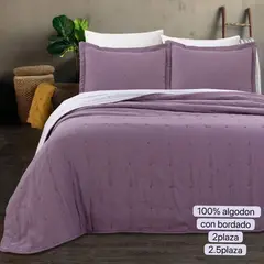ANGELES DEL HOGAR - Cobertor de Verano Algodón Liso Bordado 2 Plazas Rosa Amaranto