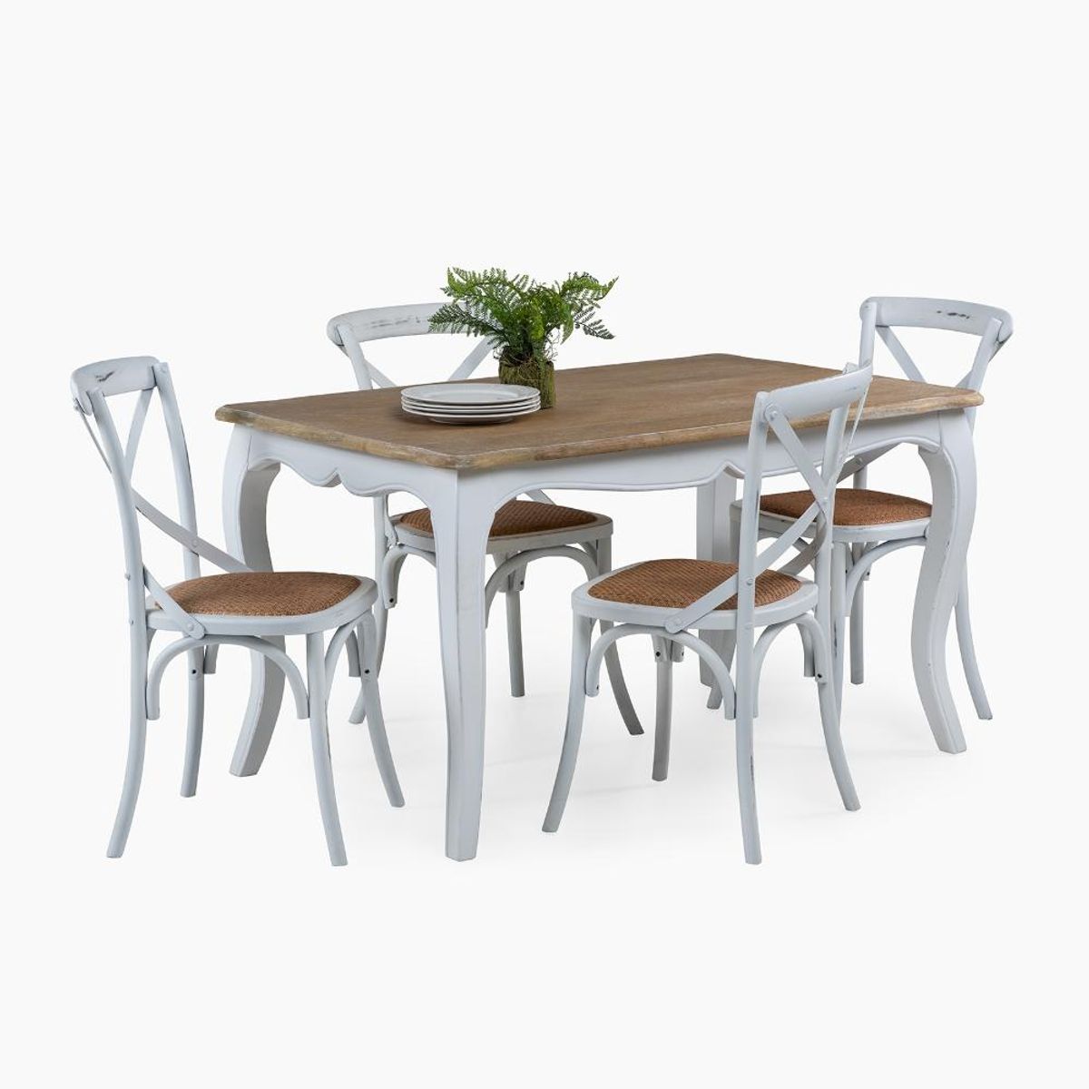 SPAZZIO - Mesa comedor Vittoria rectangular blanca + 4 sillas Retro blancas