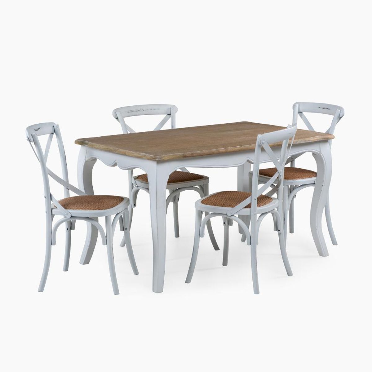 SPAZZIO - Mesa comedor Vittoria rectangular blanca + 4 sillas Retro blancas