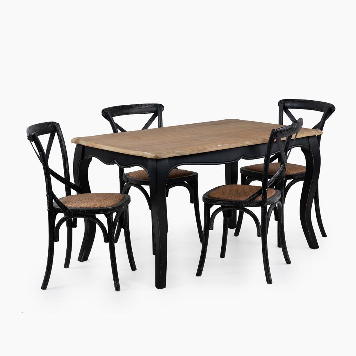 SPAZZIO - Mesa comedor Vittoria rectangular negra + 4 sillas Retro negras