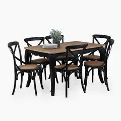 SPAZZIO - Mesa comedor Vittoria rectangular negra + 6 sillas Retro negras