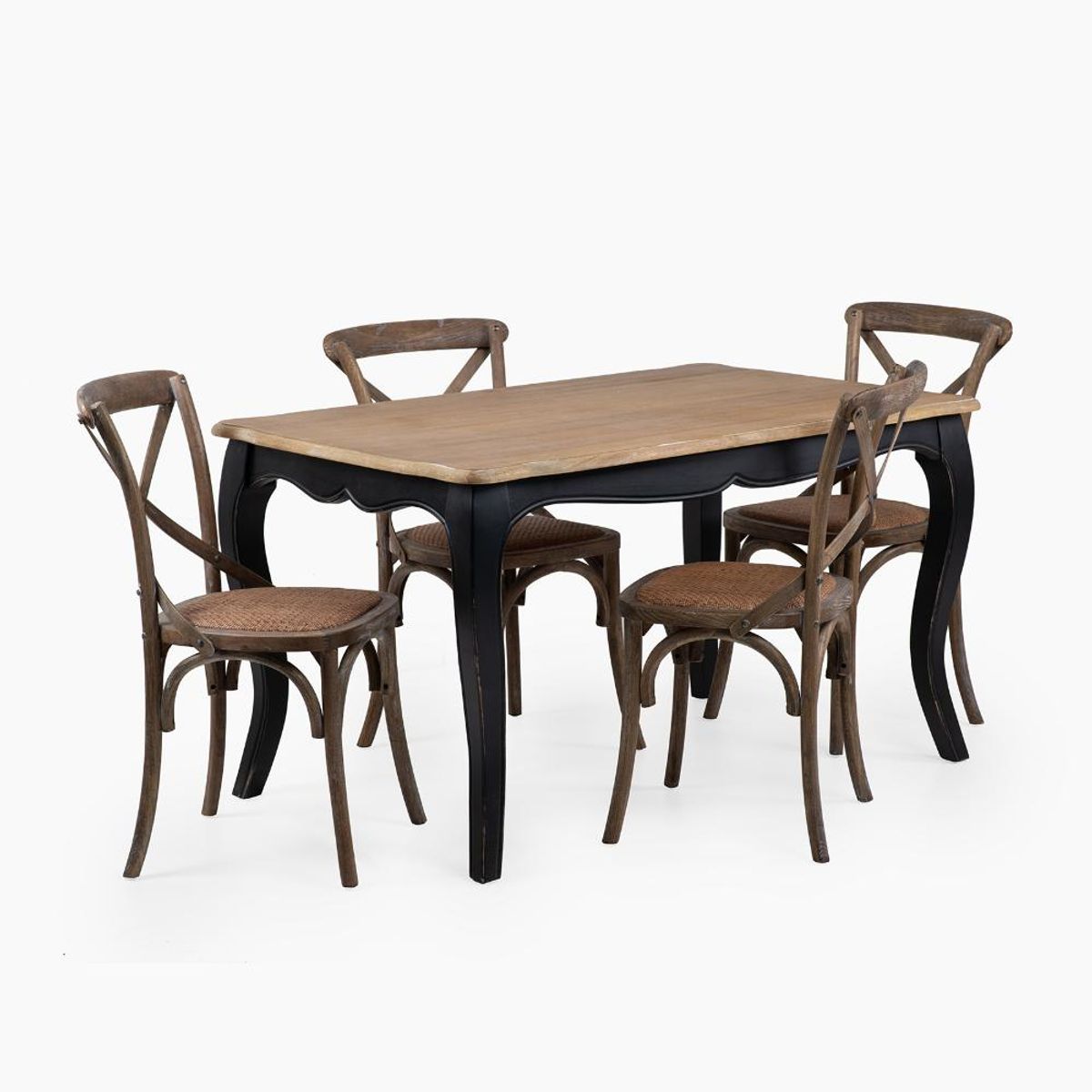 SPAZZIO - Mesa comedor Vittoria rectangular negra + 4 sillas Retro albayalde