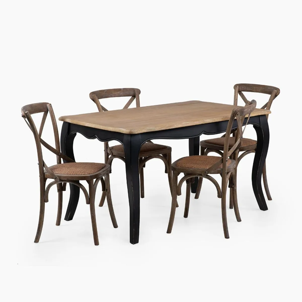 SPAZZIO - Mesa comedor Vittoria rectangular negra + 4 sillas Retro albayalde