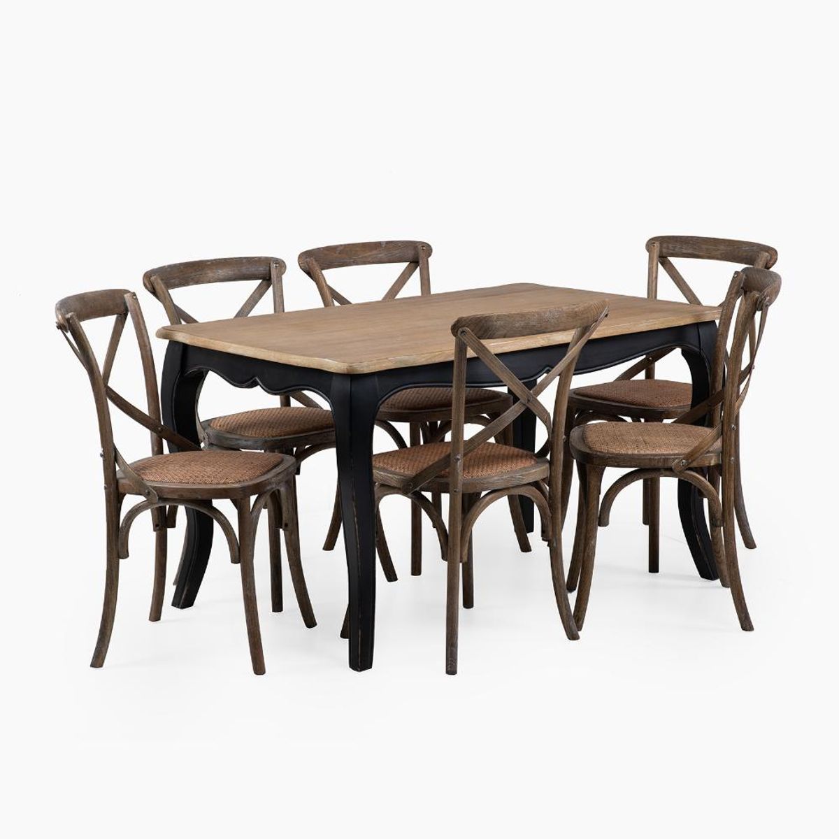 SPAZZIO - Mesa comedor Vittoria rectangular negra + 6 sillas Retro albayalde