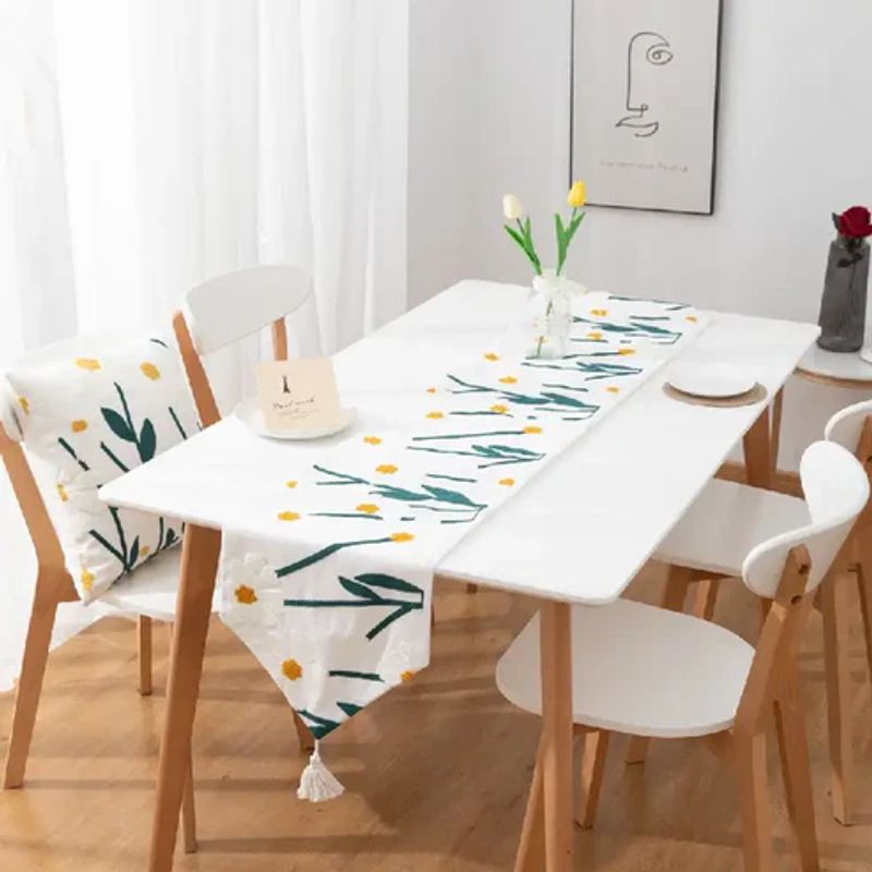 ANGELES DEL HOGAR - Camino de Mesa Bordado 37x180cm Flor Blanca