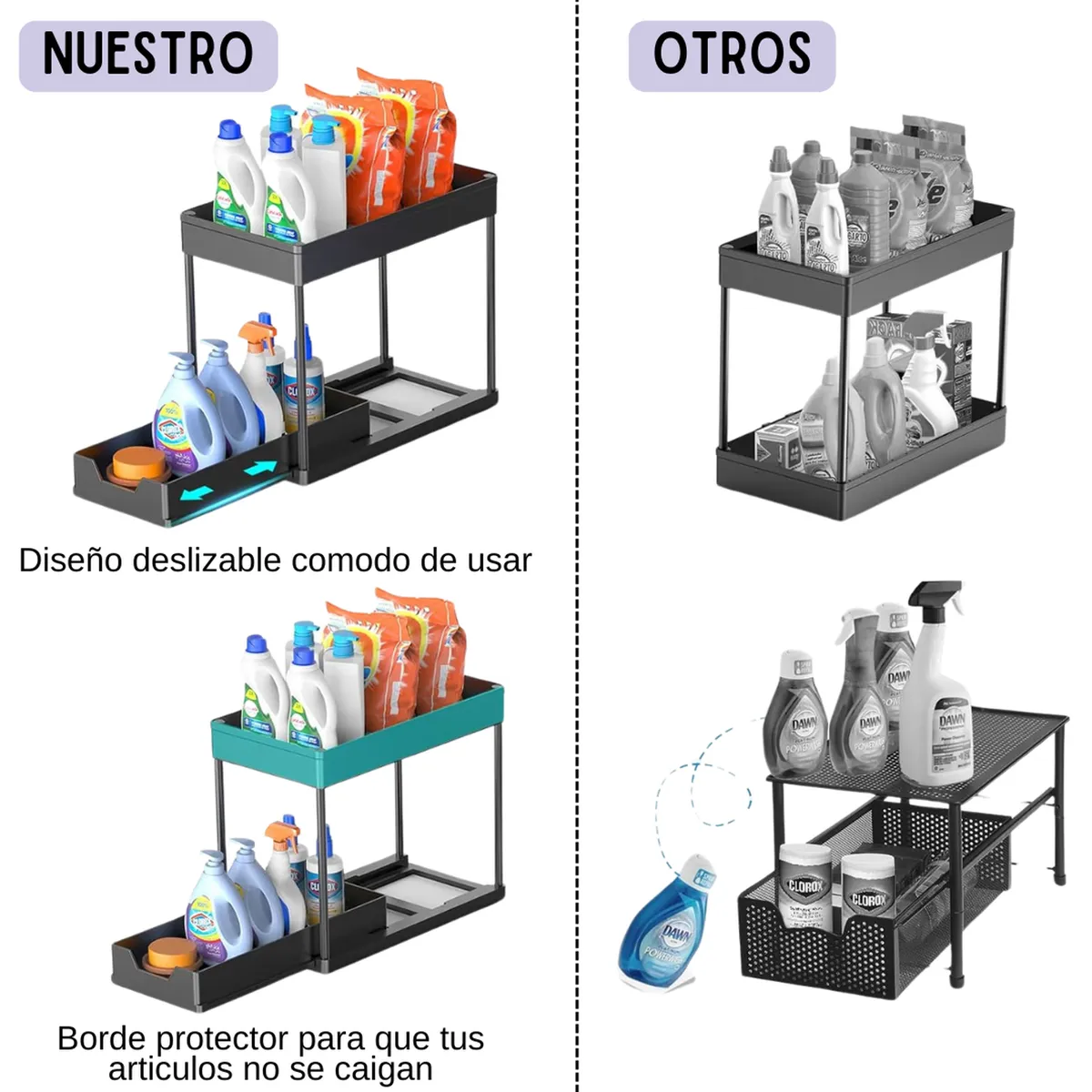 GENERICO - 2 unidades - Organizador Deslizante para Lavaplatos, Baño, Cocina o Closet