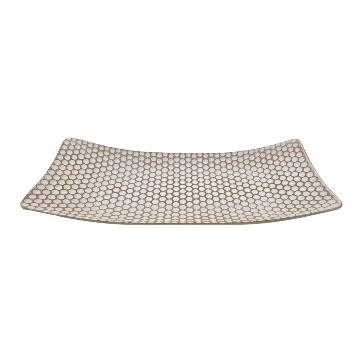 GENERICO - Bandeja Plato Rectangular Decorativa Beige Con Puntos Blanco