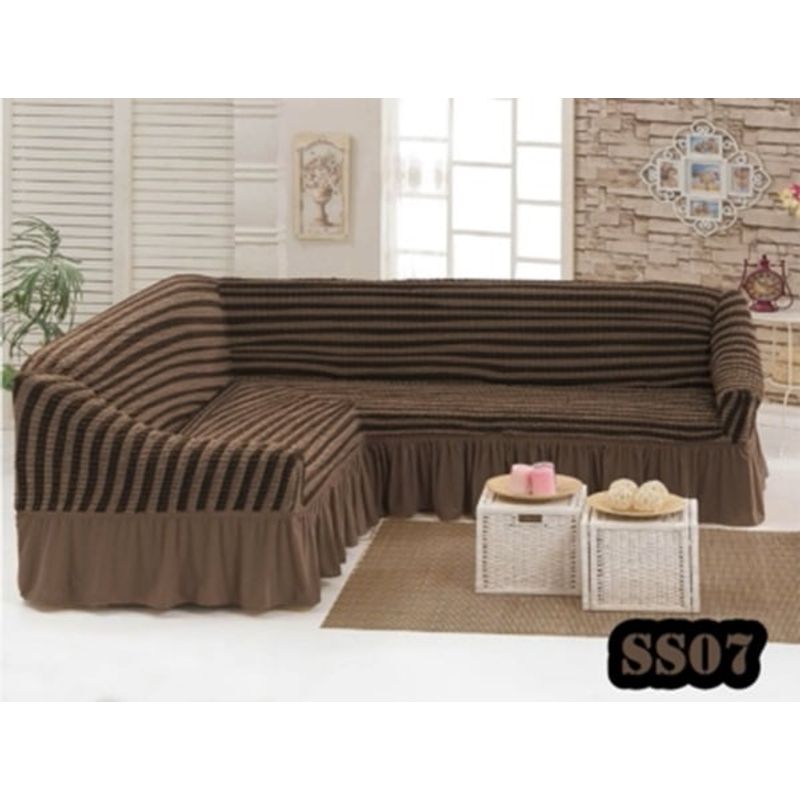 ANGELES DEL HOGAR - Funda Cubresillon Texturisado con lineas Tipo L 5 cuerpos Café