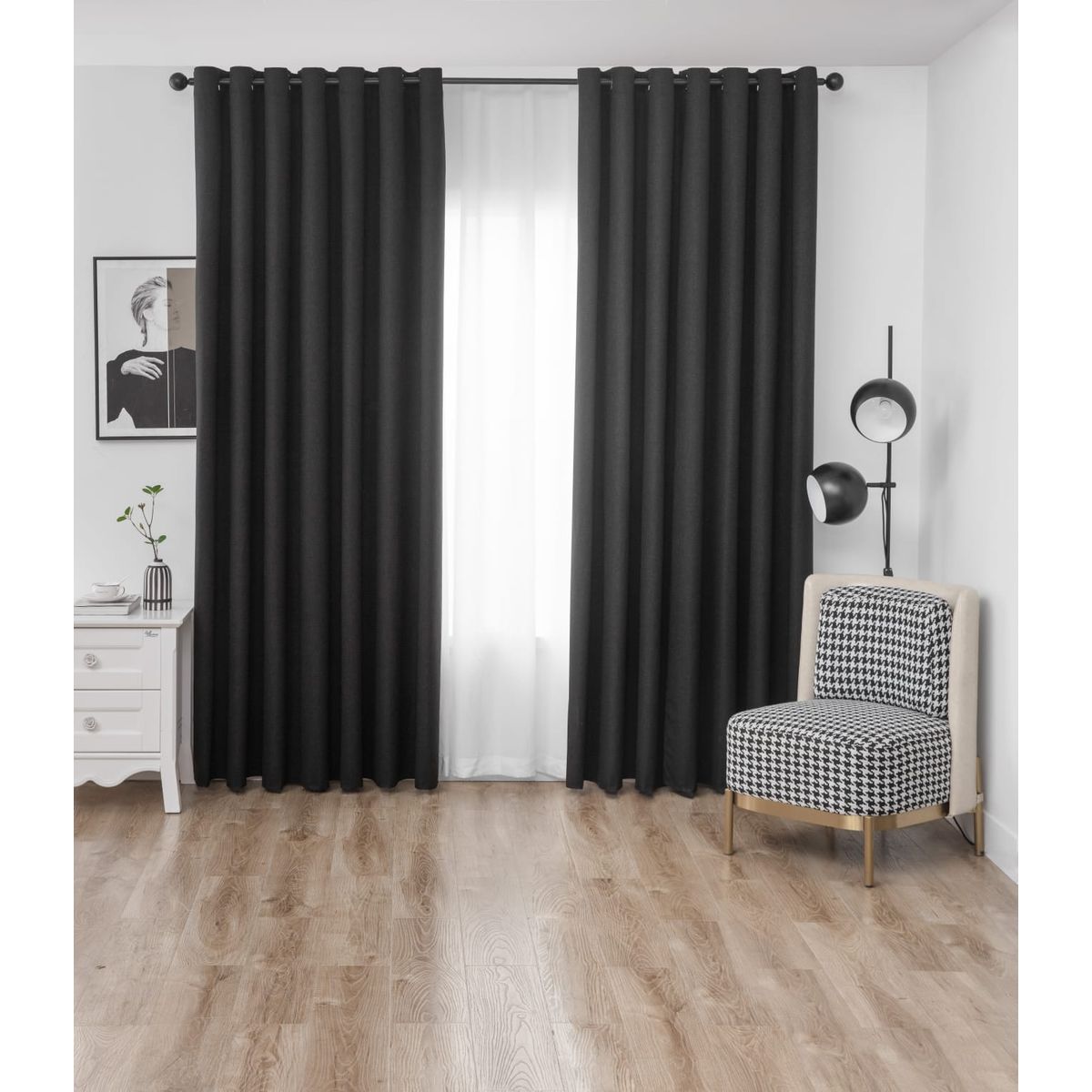 ANGELES DEL HOGAR - Cortina Blackout 2 Paños medias 140 cm x  230 cm Negro