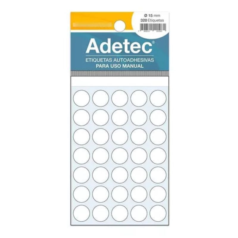 ADETEC - 320 Etiquetas Manual Circular Blanca 15mm Diametro - 101