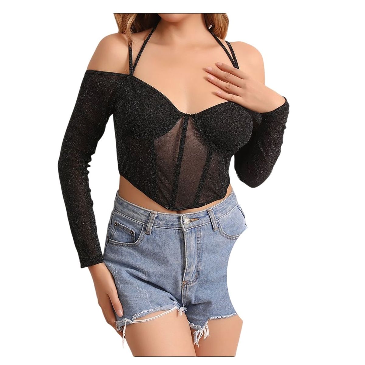 GARSIL - Peto Crop Top Con Tirantes Para Mujer - Tela Con Brillos - Escarcha
