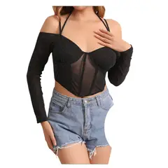 GARSIL - Peto Crop Top Con Tirantes Para Mujer - Tela Con Brillos - Escarcha