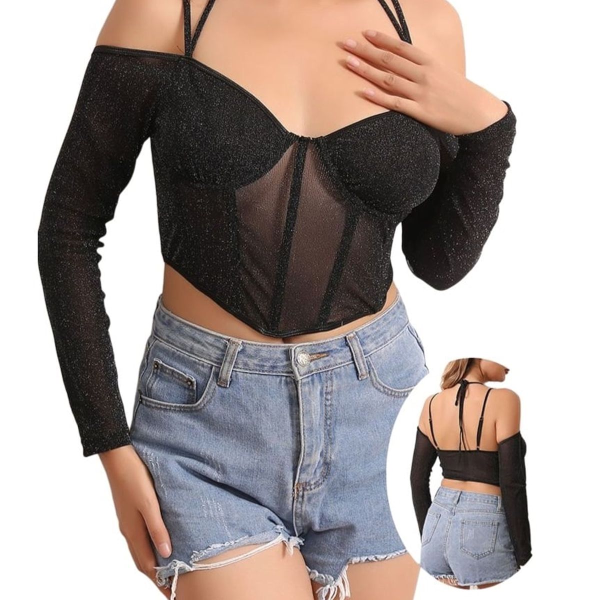 GARSIL - Peto Crop Top Con Tirantes Para Mujer - Tela Con Brillos - Escarcha