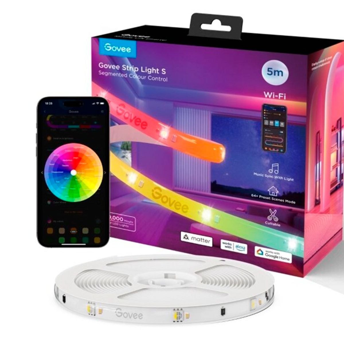 GOVEE - Tira Led con Revestimiento 5m WiFi + BT Govee