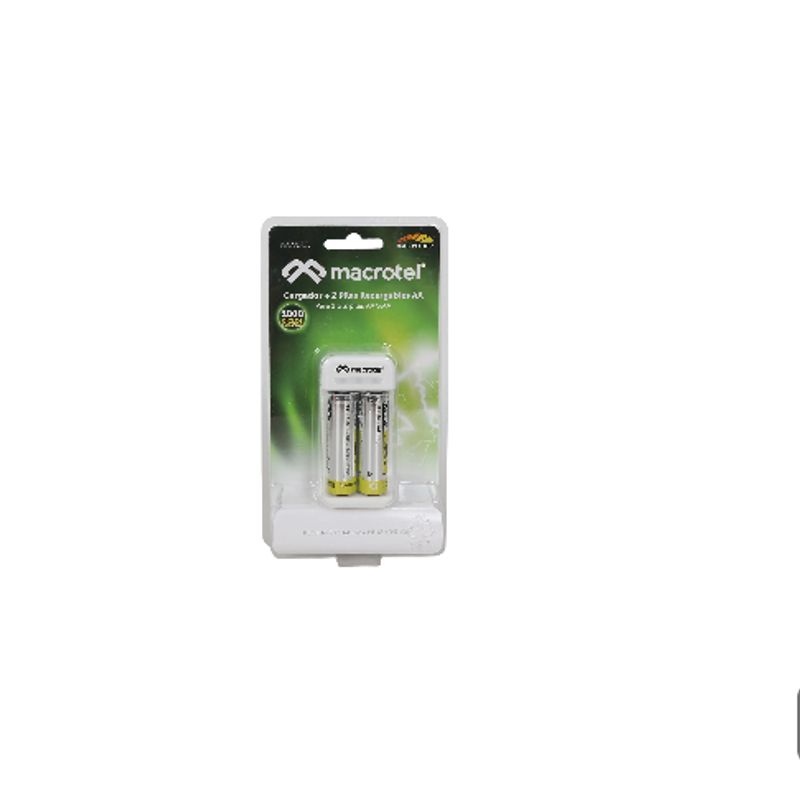 MACROTEL - Cargador De Pilas Macrotel + 2 Pilas Aa De 2300mah