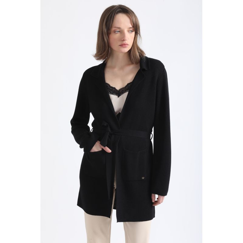 LIOLA - Chaqueta Larga Tejido Punto, Negro Liola