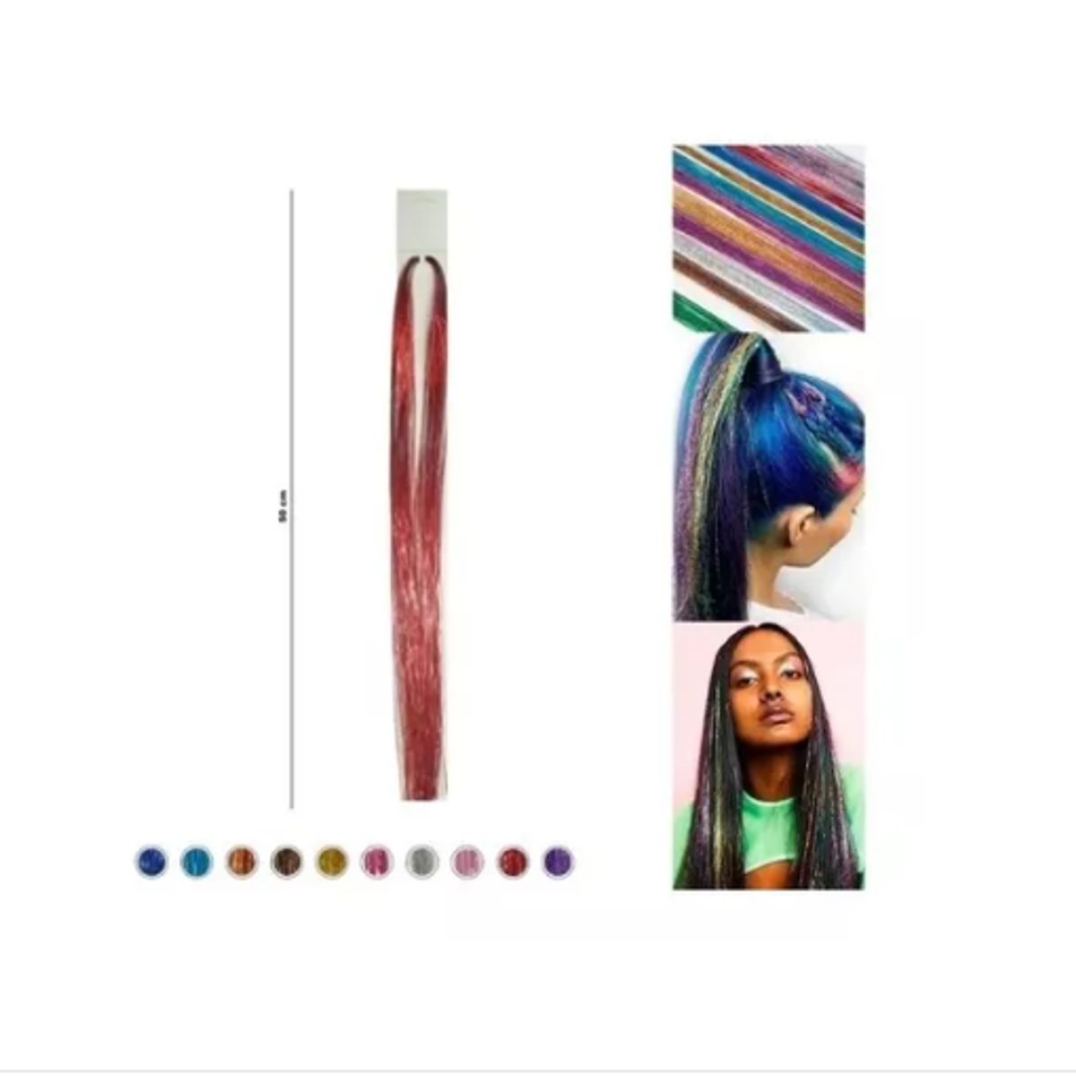 GENERICO - Tinsel Hair Extensiones Oropel Holográfico Cabello Brillante  ROJO