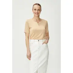 MA GRIFFE - Polera Manga Corta Beige Mujer Magriffe