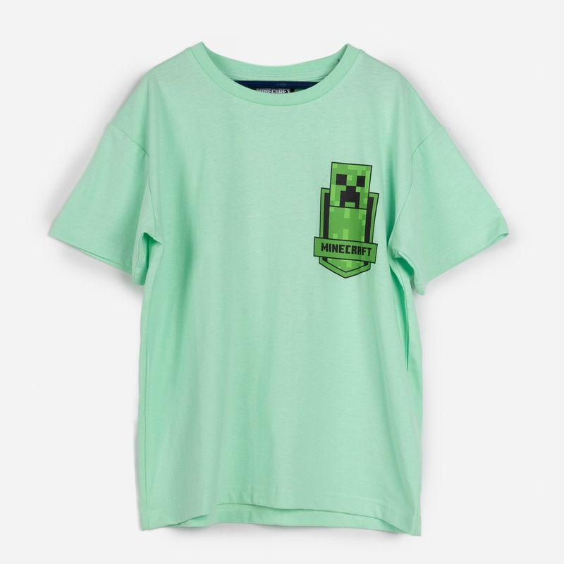 MINECRAFT - Polera Manga Corta Niño Creepers Espald Verde Minecraft