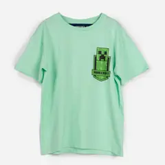 MINECRAFT - Polera Manga Corta Niño Creepers Espald Verde